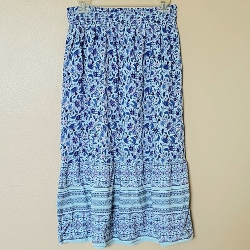 J. Jill Blue Boho Smocked Waist Maxi Skirt - Size XS Petite
